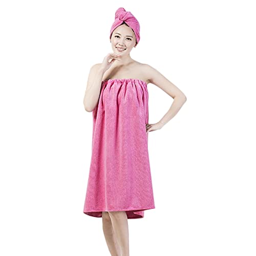 Femme Paréo de Bain Microfibre Séchage Rapide 2 pour 1 Robe Sortie de Bain et Serviette de Cheveux Set Peignoir de Bain Doux Draps de Bain Sauna Douche Jupe de Chambre...