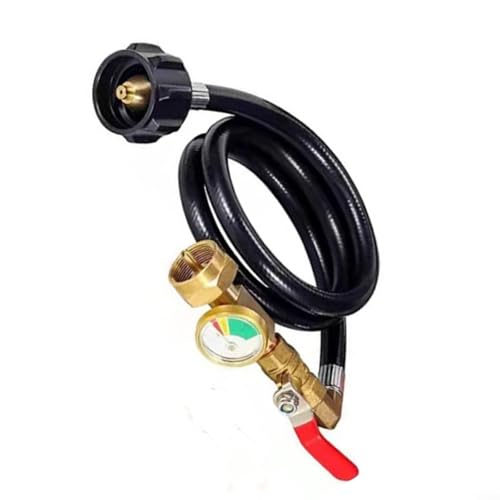Adaptador de recarga de propano con manómetro y válvula, manguera de latón para transferencia de tanque de 20 libras a 1 libra, seguro para conexión QCC1 para parrillas y calentadores de camping, 6