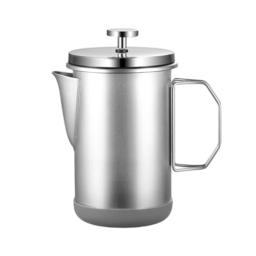 Pasdrucn Cafetera de mano y tetera de 1000 ml, prensa francesa, 1 litro, 1 L, acero inoxidable, con mango plegable, de acero inoxidable (plata)