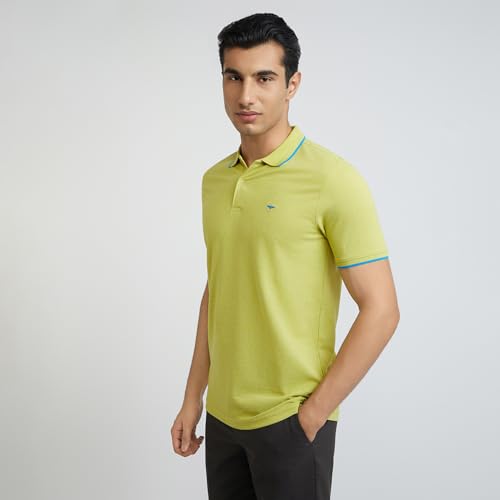 Image of Park Avenue Men's Cotton Polyester Blend Solid Pattern Slim Fit Rib Collar Polo Neck Half Sleeve Casual T-Shirt