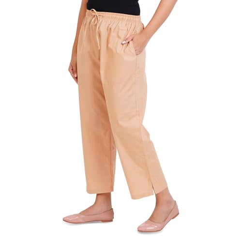 Image of Happy Bunny Parallel Pants for Women 100% Cotton Ankle Length Trousers Regular Fit with Elastic Drawstring Stylish & Pockets Casual Formal Wear for Office & Home