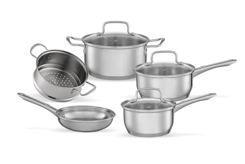 Brinox - Jogo de Panelas Aço Inoxidável Fundo Triplo 5 Peças Jasmin com Indução - Inox