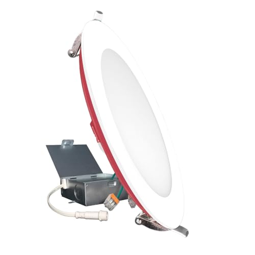 Shadid 2 Hour Fire Rated Recessed Lighting – 6 Inch LED Wafer Canless Outdoor Light Fixture, IC & Wet Rated Ultra Thin New Construction, Dimmable & Selectable 2700K 3000K 3500K 4000K 5000K Downlight