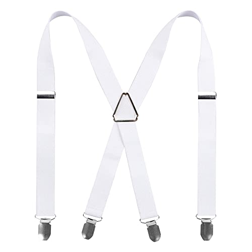 BLACKCUP Tirantes para hombre Slim 2,5 cm, tirantes para hombre, forma de X, con 4 clips de metal, ajustables, elásticos y retro para hombre, Blanco, Talla única Cover