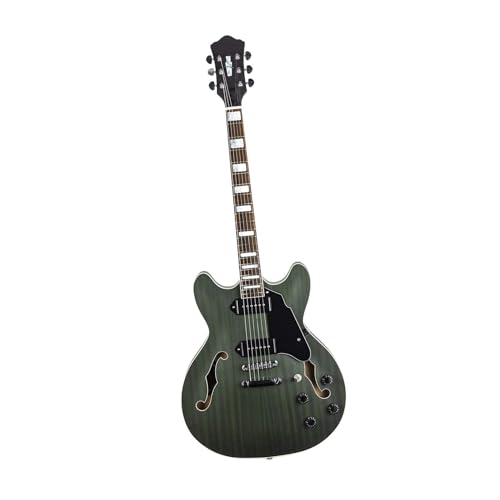 Guitare électrique semi-creuse mate verte avec résonance anti-larsen