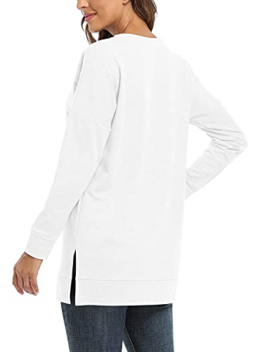 Bette Boutik Plain White Tunic Womens Long Sweatshirt Cotton Crewneck Sweatshirt Tops Long Sleeve Sweatshirts Plain Women'S Plus Size Tops White Medium thumb #3