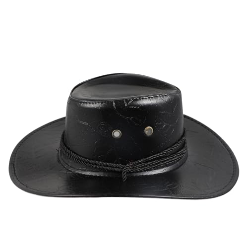 Chapeau de cowboy en cuir noir avec lacets de style western