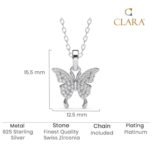 Image of Clara 925 Silver Fia Butterfly Pendant Earrings Chain Bracelet Anklet Ring | Gift for Women & Girls | Platinum Plated | Jewellery Set