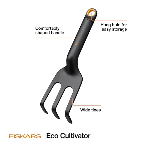 Fiskars Eco Cultivator with Wide Angled Tines, Ergonomic Handle, UV Resistance, Ideal for Loosening Soil and Removing Weeds
