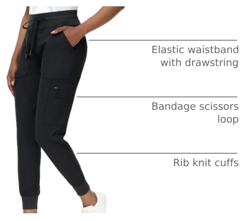 Image of MIVEI High Waisted Jogger Style Scrub Pants for Women - 8 Pockets Medical Bottoms Tapered Yoga Waistband Ribbed Ankle Cuffs