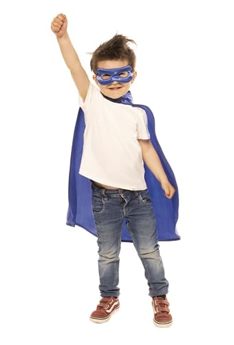 Rubies Conjunto Superhero azul para meninos e meninas, tamanho único, unissexo, capa e antiface, oficial carnaval, aniversário, festas e Halloween