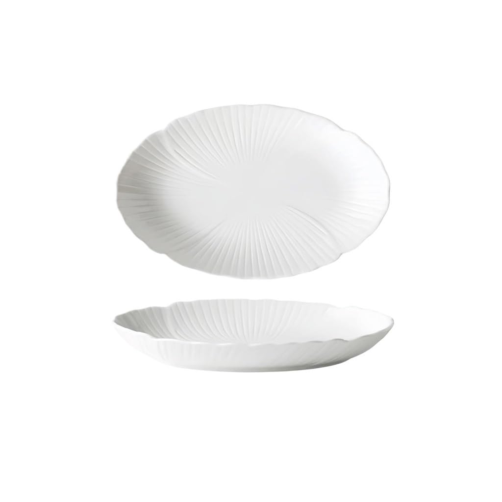 ENGENDER Fruttiera Piatto da Pesce in Ceramica Bianca Pura, Verdure, Zuppa, Ovale, al Vapore for Uso Domestico, alla Griglia, Stoviglie for, Forniture Alberghiere Cestino per Frutta(B-11.81in)