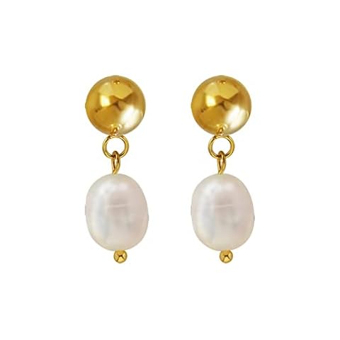 Ladies Gold Plated Dangle Earrings ,Hypoallergenic Teardrop Round Pearl Earrings, Jewelry Gifts For Women Cover