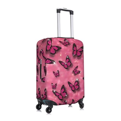 Glittering Pink Butterfly Print Luggage Cover Elasticated Suitcase Covers TSA Approved Stylish Scratch Washable Resistant Case Protector for Kids and Adults3