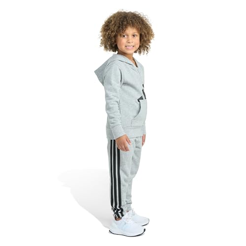 adidas Boys 2-piece Long Sleeve Essential Big Logo Heather Fleece Jacket & Jogger Set2