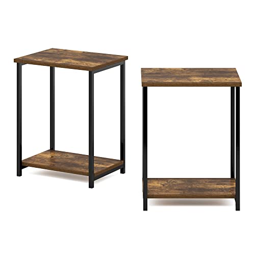 Image of Furinno Simplistic 2-Tier Metal Frame Side Table, Set of 2, Amber Pine