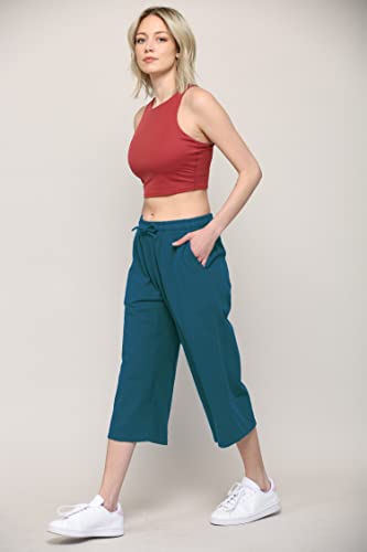 Image of Lock and Love Womens Capri Pants Loose Yoga Pants Wide Leg Drawstring Comfy Lounge Pajama Capris Sweatpants with Pockets