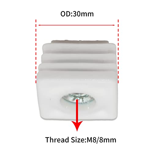 Image of Flyshop White M8 Threaded Plastic Plugs Square Tube End Caps Tubing Plugs Inserts Furniture Glider 30 mm x 30 mm 4 Pcs