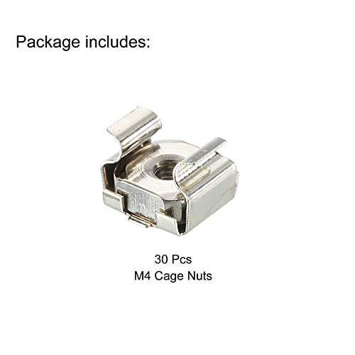 PATIKIL Pack von 30 M4 Käfigmuttern Karbonstahl Vernickelt für Server Rack Schränke Silberton