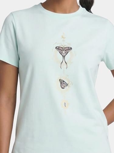 Image of Enamor Athleisure Relaxed Fit Short Sleeve Round Neck Antimicrobial Finish Breathable Stretch Cotton Activewear Sports Tshirt for Women - A301