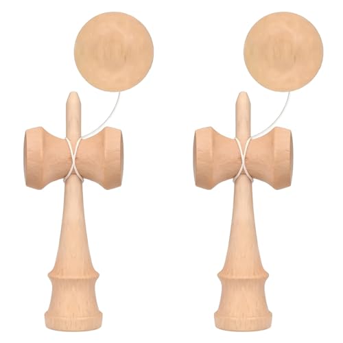 Bohue 2 Pcs Natural Wood Kendama Traditional Balance Skill Game Hand-Eye Coordination Reflex Training Portable Sports Equipment for Indoor and Outdoor