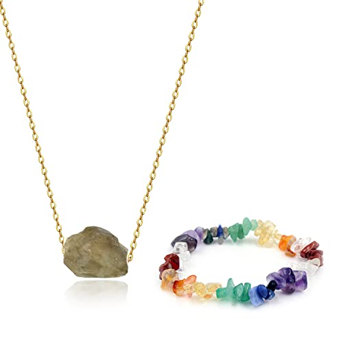 Natural Raw Crystal Pendant Necklace,Stone Pendant Necklace,Quartz Pendant Necklace,Rough cut Stone Necklace,Healing Crystals Inner Peace Meditation Grounding Balance Mental Health Gemstone Necklace for Women Teen Girls (Stone_F)