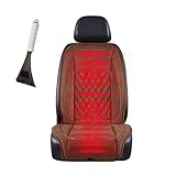 車 冷感シート ， 極暖 冬用 フランネル生地 快適 防滑 取り付け簡単 （前席・後席共通） ， 雪かきスコップ・ハンドルカバープレゼント,茶色-シングルシート