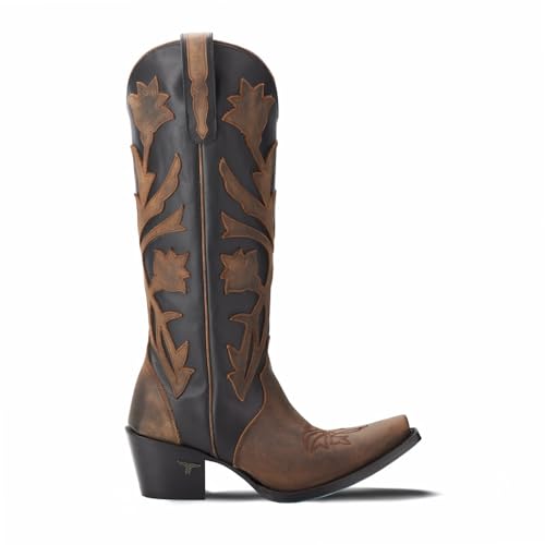 Lane Womens Jolene Tooled Inlay Floral Snip Toe Casual Boots Knee High Mid Heel 2-3