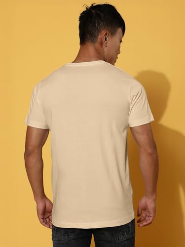 Image of Veirdo Regular Fit Half Sleeves Round Neck Arizona Typographic Printed Pure Cotton T-Shirt for Men (Colors: Green & Navy)
