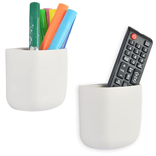 EHKIT (2 pcs/Set) Office Supplies Pen Holder Organizer Caddy Self Adhesive Cubicle Wall Mounted Stick On Store Pens, Pencils, Sticky Notes and Other Supplies White