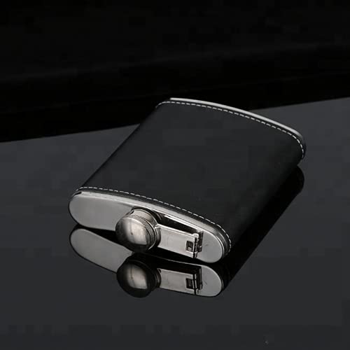 Whiskey Flask Kankey Rousing Bull, Hip Flasks for Liquor for Men with Black Leather Cover, 8 Oz Hip Flask Set, Steel Hip Flasks for Liquor with 2 Cups & Funnel, Flasks for Liquor for Men Gift Box