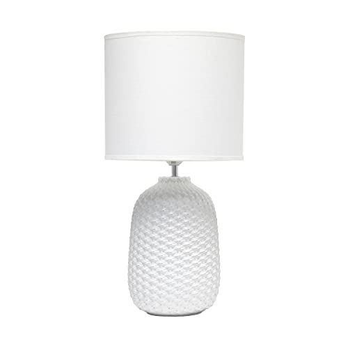 Simple Designs LT1135-OFF 20.4" Tall Traditional Ceramic Purled Texture Bedside Table Desk Lamp w White Fabric Drum Shade for Home Decor, Bedroom, Living Room, Entryway, Office, Off White