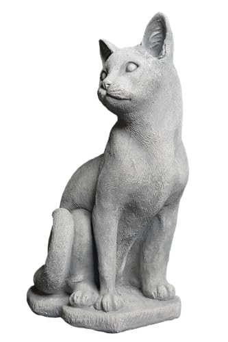 gartendekoparadies.de Stehende Katze, Steinfigur, H. 40 cm, 12 kg, Grau, frostsicher aus Steinguss für Außenbereich