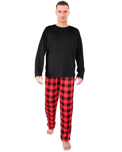 Hillban Couples Christmas Matching Pajamas Sets Family Buffalo Plaid Pants and Long Sleeve Tee Loungewear for Holiday2