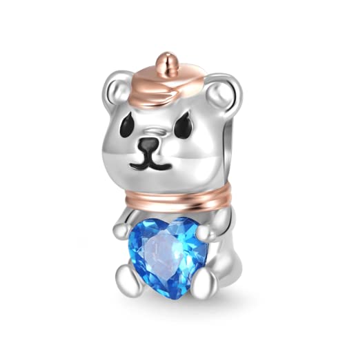 Image of GNOCE Embraces Heart Gemstone Bead Charms 925 Sterling Silver Rabbit Horse Triceratops Snake Monkey Cat Platypus Sloth Bear Pig Yak Ghost Matryoshka Doll Jewelry Gift for Women