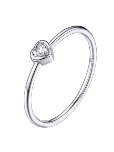Silvora Anillo Alianza Mujer Pareja Anillo Fino Circonita con Diamante Corazón Simulado Plata de Primera Ley Anillo Apilable Solitario Oro Blanco Sortija Dedo Medio Talla 14 (54.4mm)