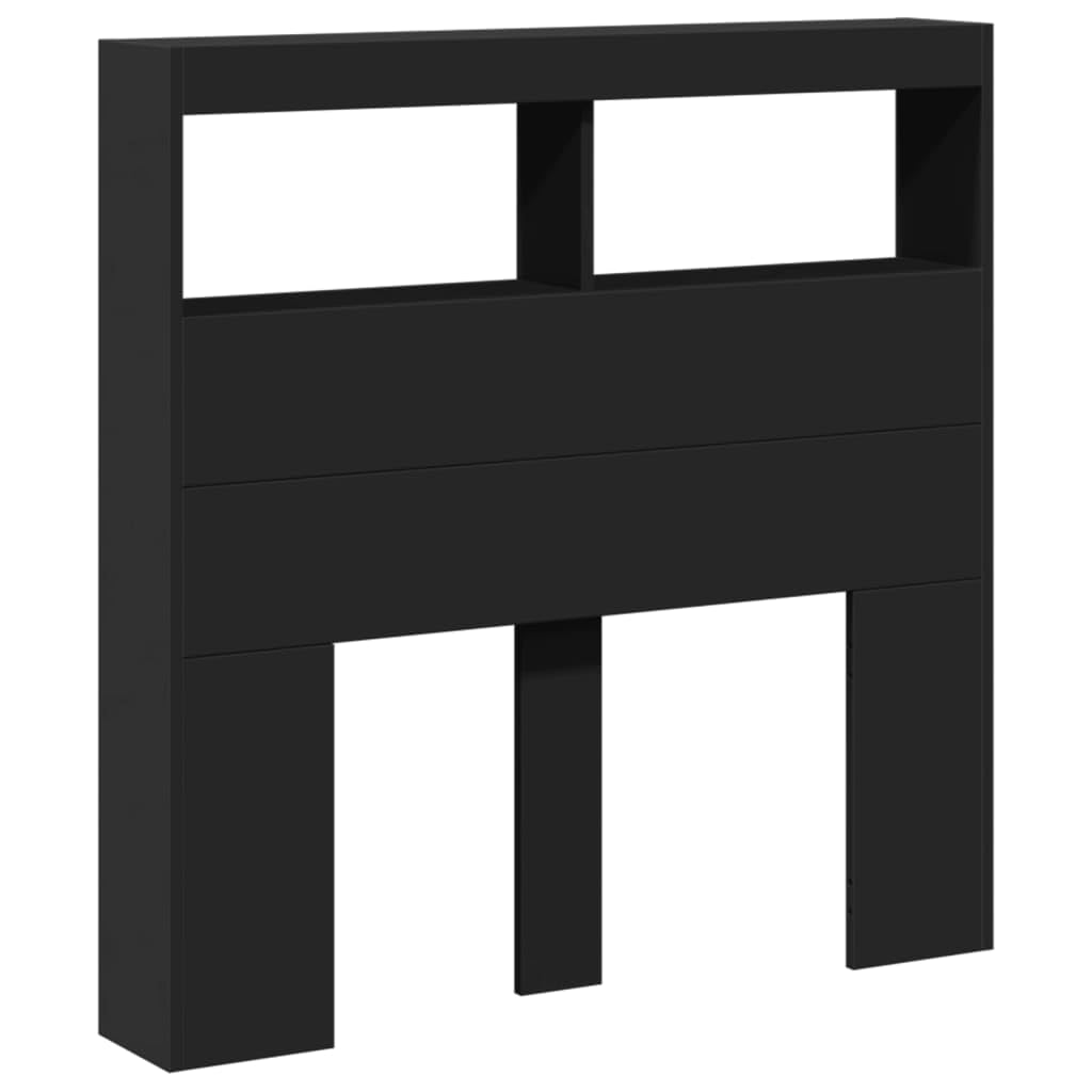 vidaXL Headboard Cabinet with LED, Bed Header Cabinet for Bedroom, Wall Bed Backboard, Bed Headboard with Storage, Black 100x17x102 cm — image 1