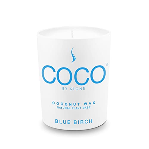 COCO by Stone 6.5oz Candle, Coconut Apricot Wax Candle for Home (Blue Birch) Home Fragrance Products, 1 Wick Candle, Enhance Indoor Aroma, Vegan & Cruelty-Free, Clean Burning and Hand Poured Candle