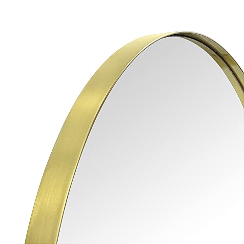 Image of TEHOME 30 inch Brushed Gold Round Mirror Circle Wall Mirror Brass Circular Round Mirror for Bathroom Vanity, Entryway, Dresser or Mantel
