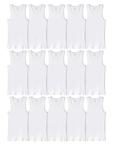 Iconic Mens 15 Pack Tanks White Tank Top Breathable A Shirt, Moisture Wicking Undershirts, Tag Free and Durable