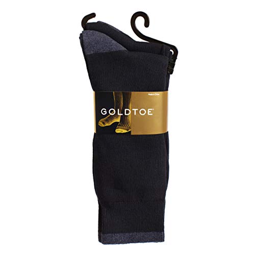 Gold Toe Mens 3-Pair Flat Knit Premium Combed Cotton Crew Socks (Dark Navy)