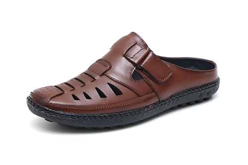 Image of ARAMISH Back Open Genuine Leather Fisherman Sandals for Men