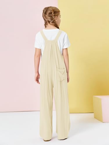 Image of Haloumoning Girls Overalls Kids Casual Sleeveless Wide Leg Jumpsuit Loose Rompers with Pockets 5-14 Years