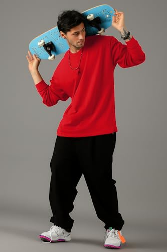 Image of Oversized Cotton Plain Full Sleeve Round Neck T Shirt for Men