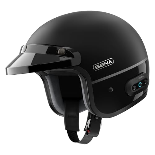 Sena Surge Mesh Intercom Enabled Open Face Smart Motorcycle Helmet (Matte Black/Gloss Black, M)