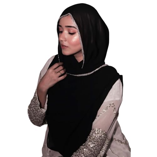 Bling Rhinestone Hijab Scarf for Women Silky Chiffon Muslim Hijab Head Wrap Sparkly Long Scarves Shawls3