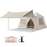 Fengzel Outdoor ハウス形 インフレータブルテント 4-6人用 居心地良い 家族連れ 野外で宿泊 設置収納超簡単 天幕付き エアーフレーム キャンプ テント (ベージュ)