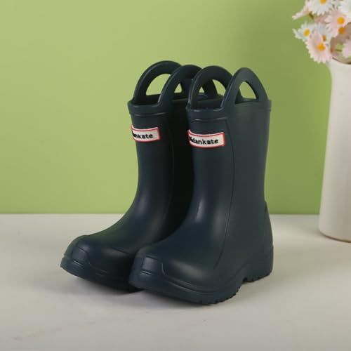 Kids Rain Boots - Boys Girls Lightweight Non Slip Rubber Boots Easy-on Waterproof Rainboots with Pull Handle Outdoor Shoes2