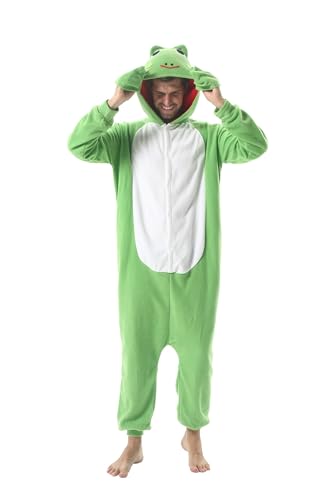 DarkCom Tier Onesie Halloween Cosplay Frosch Kostüm Karneval Einteiliger Pyjamas Jumpsuit für Frauen und Männer S