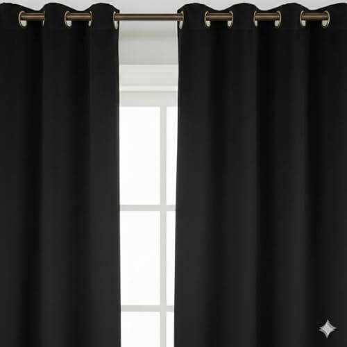 Image of Amazon Brand - Solimo Velvet Curtain Set of 1 (52x72 Inch) Plain Door & Window Curtains for Living Room & Bedroom |75% Light Blocking, Eyelet Curtains for Home Decor in Black Color (4 feet x 6 feet)